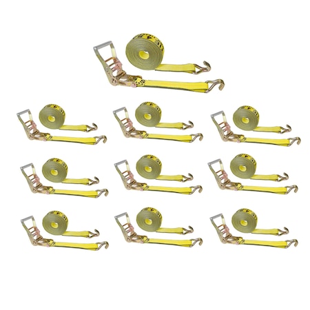 Tie 4 Safe 2 x 30' Ratchet Tie Downs w/ J Wire Hooks, WLL- 3,333 lbs., PK10 RT04C-530-W5-Y-10